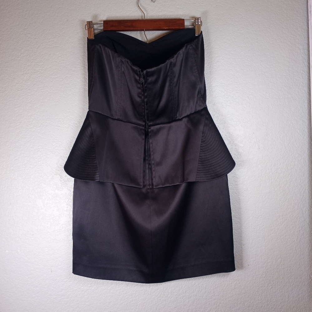 Betsey Johnson Vintage Black Satin Strapless Corset Sweetheart Neck Peplum Dress - Picture 3 of 11